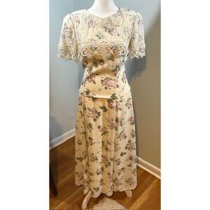 Vintage Scott McClintock Gunne Sax Style Floral Lace Cottagecore Sz4 Romantic